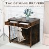 Dog Crate Furniture, Wooden Dog House, Decorative Dog Kennel with Drawer, Indoor Pet Crate End Table for Small Dog, Steel-Tube Dog Cage, Chew-Proof, R