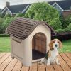 Dog House with Bowl for Small to Medium Breeds, Espresso, Beige