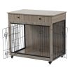 Dog Crate Furniture, Wooden Dog House, Decorative Dog Kennel with Drawer, Indoor Pet Crate End Table for Small Dog, Steel-Tube Dog Cage, Chew-Proof, G