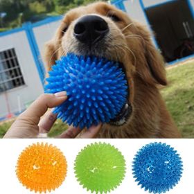 Pet Dog Toys Cat Puppy Sounding Toy Polka Squeaky Tooth Cleaning Ball TPR Training Pet Teeth Chewing Toy Thorn Balls Accessories (Color: Blue, size: M-9CM)