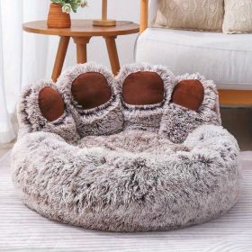 Dog Bed Cat Pet Sofa Cute Bear Paw Shape Comfortable Cozy Pet Sleeping Beds For Small, Medium, And Large Dogs And Cats, Soft Fluffy Faux Fur Cat Cushi (Color: Brown, size: XL-35.43*35.43*17.72 Inch)