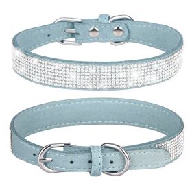 Pet Collar Shiny Artificial Rhinestone Dog Collar For Puppy And Cat; Microfiber Cat Collar (Color: Light Blue, size: S)