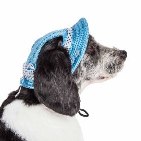 Pet Life 'Sea Spot Sun' Uv Protectant Adjustable Fashion Mesh Brimmed Dog Hat Cap (Color: Blue, size: medium)