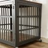 Furniture style dog crate wrought iron frame door with side openings, Grey, 43.3''W x 29.9''D x 33.5''H.