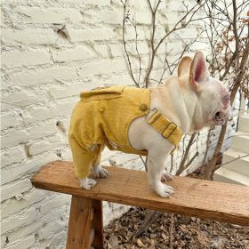 Corduroy Jumpsuit Adjustable Three-dimensional Pocket Cat Dog Clothes (Option: Yellow-2XL)