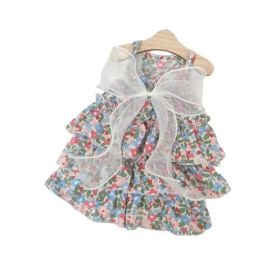 Spring And Summer Dog Clothes Cat Clothing Pet Cotton Floral Slip Dress Mesh Skirt Dress (Option: Gauze Blue Floral Skirt-M)