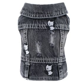 Pet Dog Black Ripped Panda Denim Vest (Option: Black Panda Vest-L)