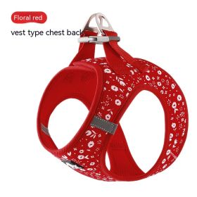 Dog Vest Strap Hand Holding Rope Breathable Lightweight (Option: Floral Red-M)